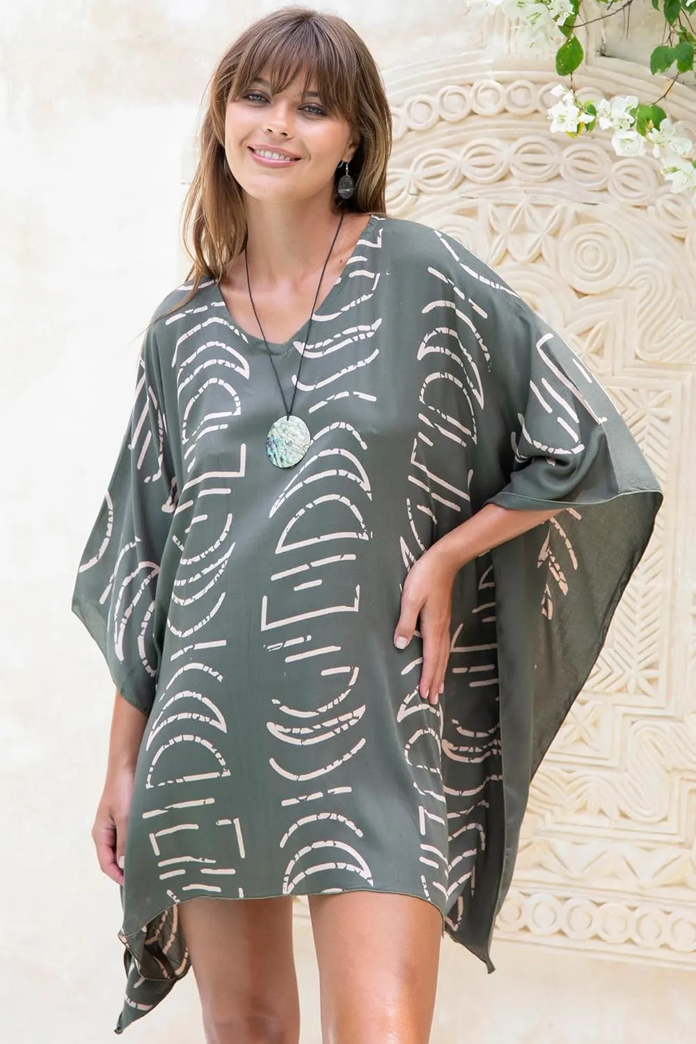 Back From Bali Womens Swimsuit Cover Up Short Poncho Print Pullover Beach Caftan for Bathing Suit
