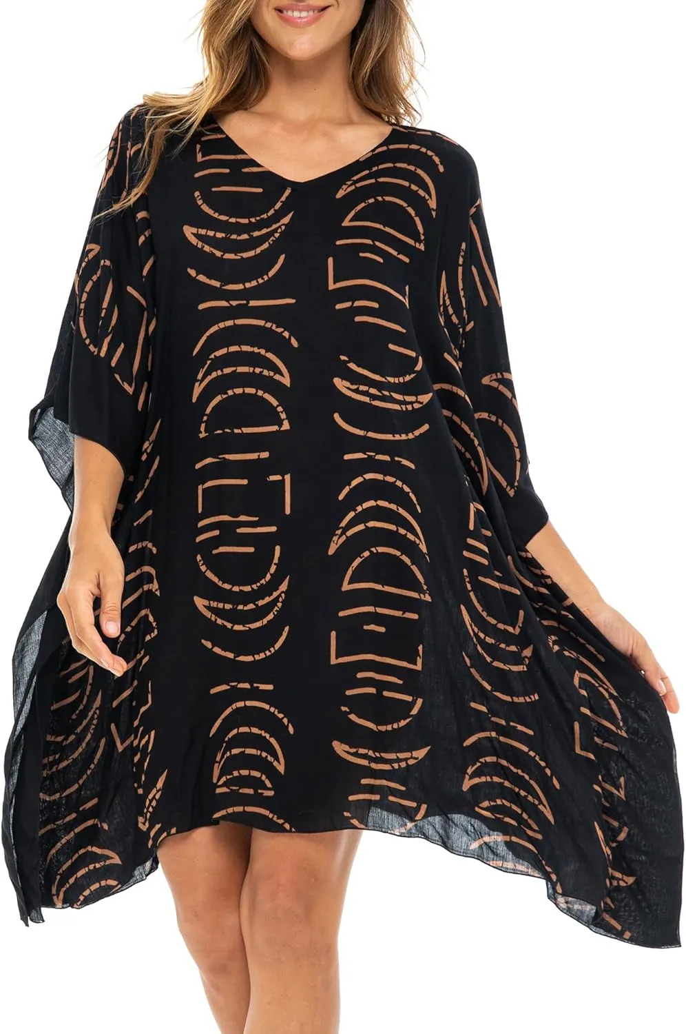 Back From Bali Womens Swimsuit Cover Up Short Poncho Print Pullover Beach Caftan for Bathing Suit
