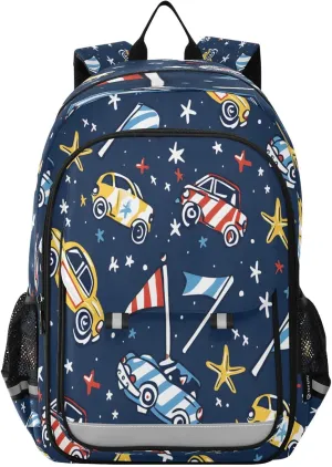 Backpack Bookbag School Bag Travel Bag Race Car and Racing Flag for Girls Boys Teen