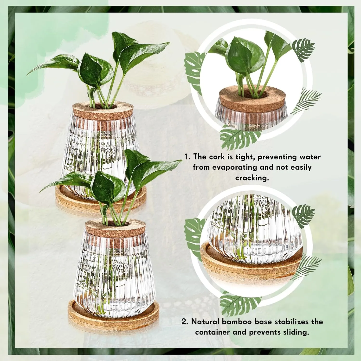 Baderke 12 Packs Propagation Vases for Plants Plastic Plant Propagation with Hole Lid and Bamboo Stand Growing in Water Hydroponic Home Office Desktop Vase Decoration