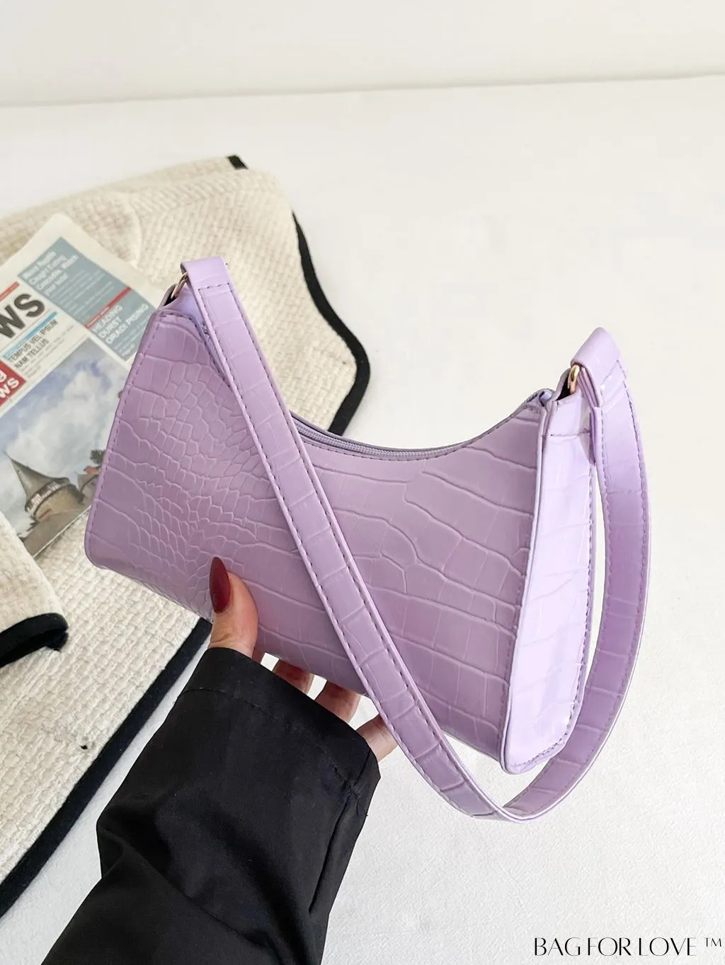 BagForLove - Crocodile-Embossed Khaki Baguette: Sleek and Compact Design