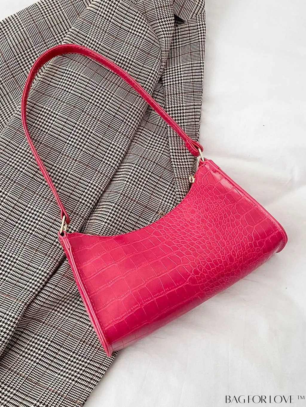 BagForLove - Crocodile-Embossed Khaki Baguette: Sleek and Compact Design