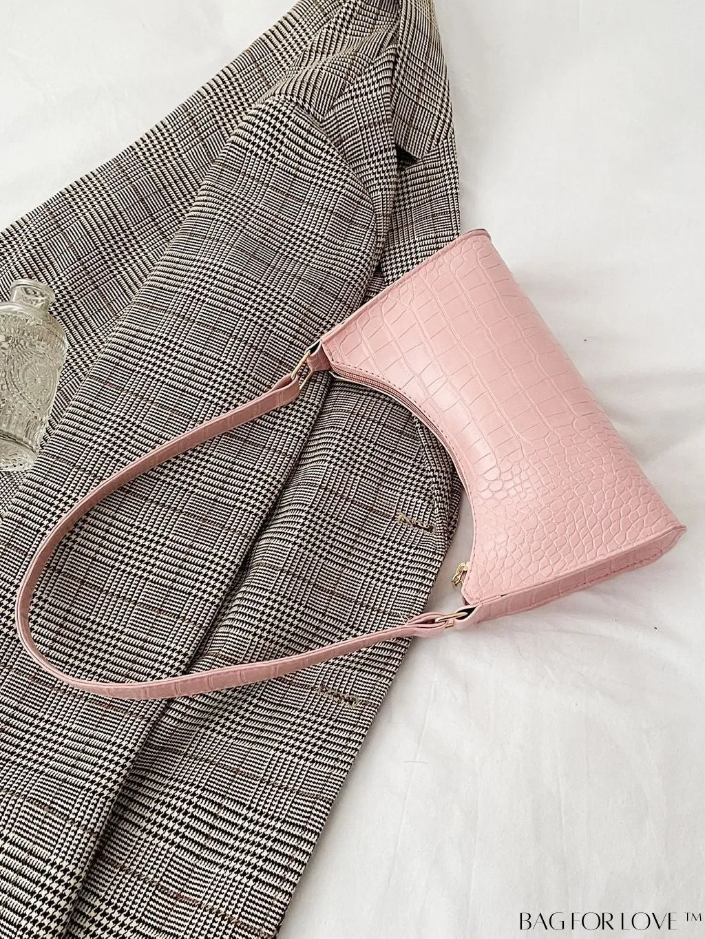 BagForLove - Crocodile-Embossed Khaki Baguette: Sleek and Compact Design