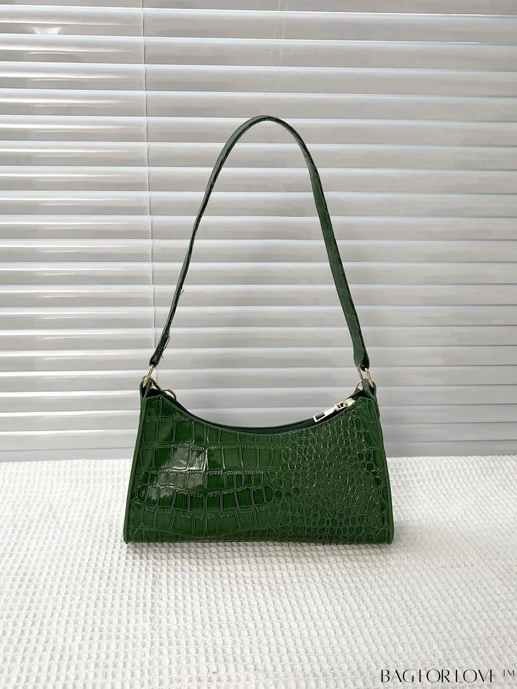 BagForLove - Crocodile-Embossed Khaki Baguette: Sleek and Compact Design