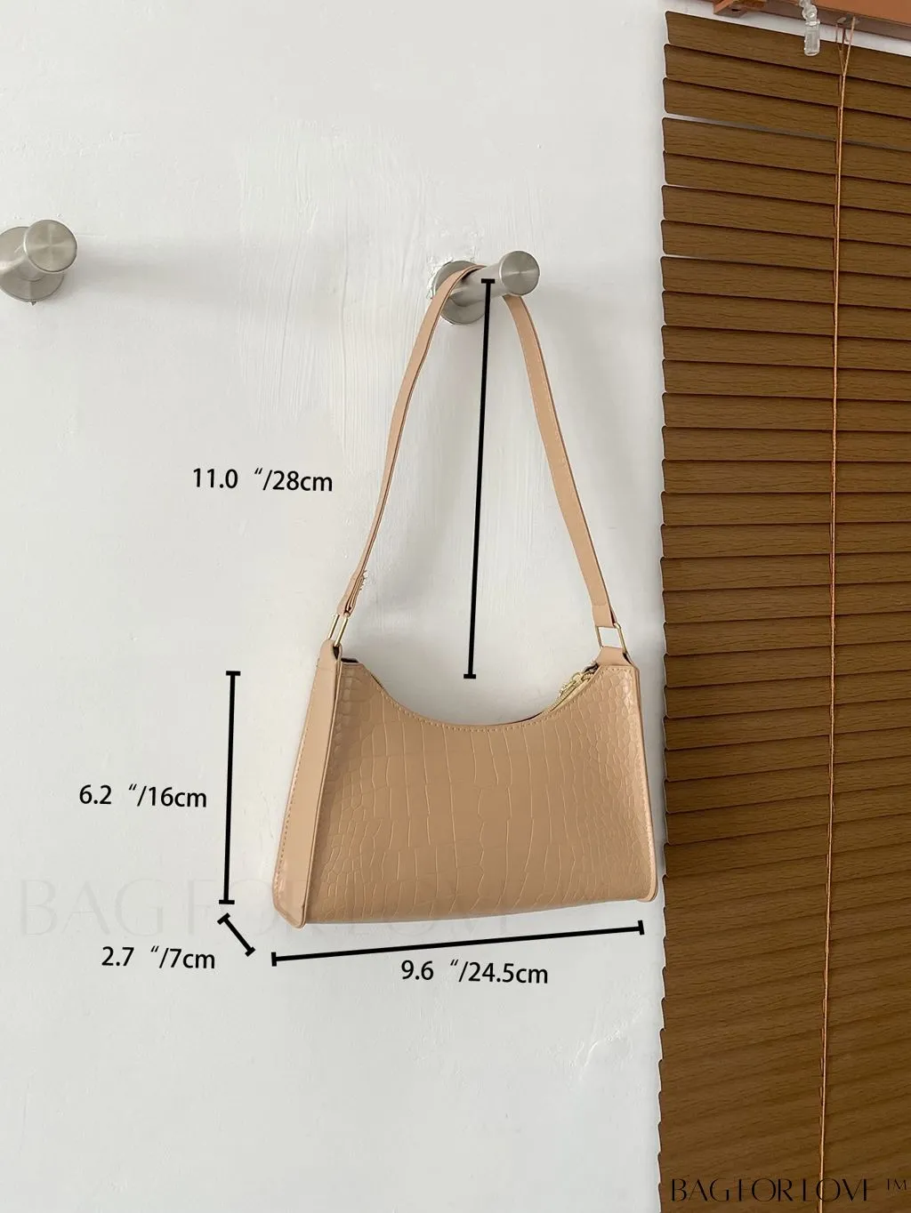 BagForLove - Crocodile-Embossed Khaki Baguette: Sleek and Compact Design