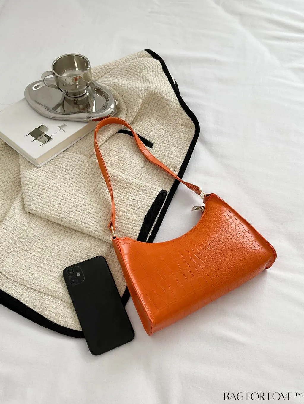 BagForLove - Crocodile-Embossed Khaki Baguette: Sleek and Compact Design