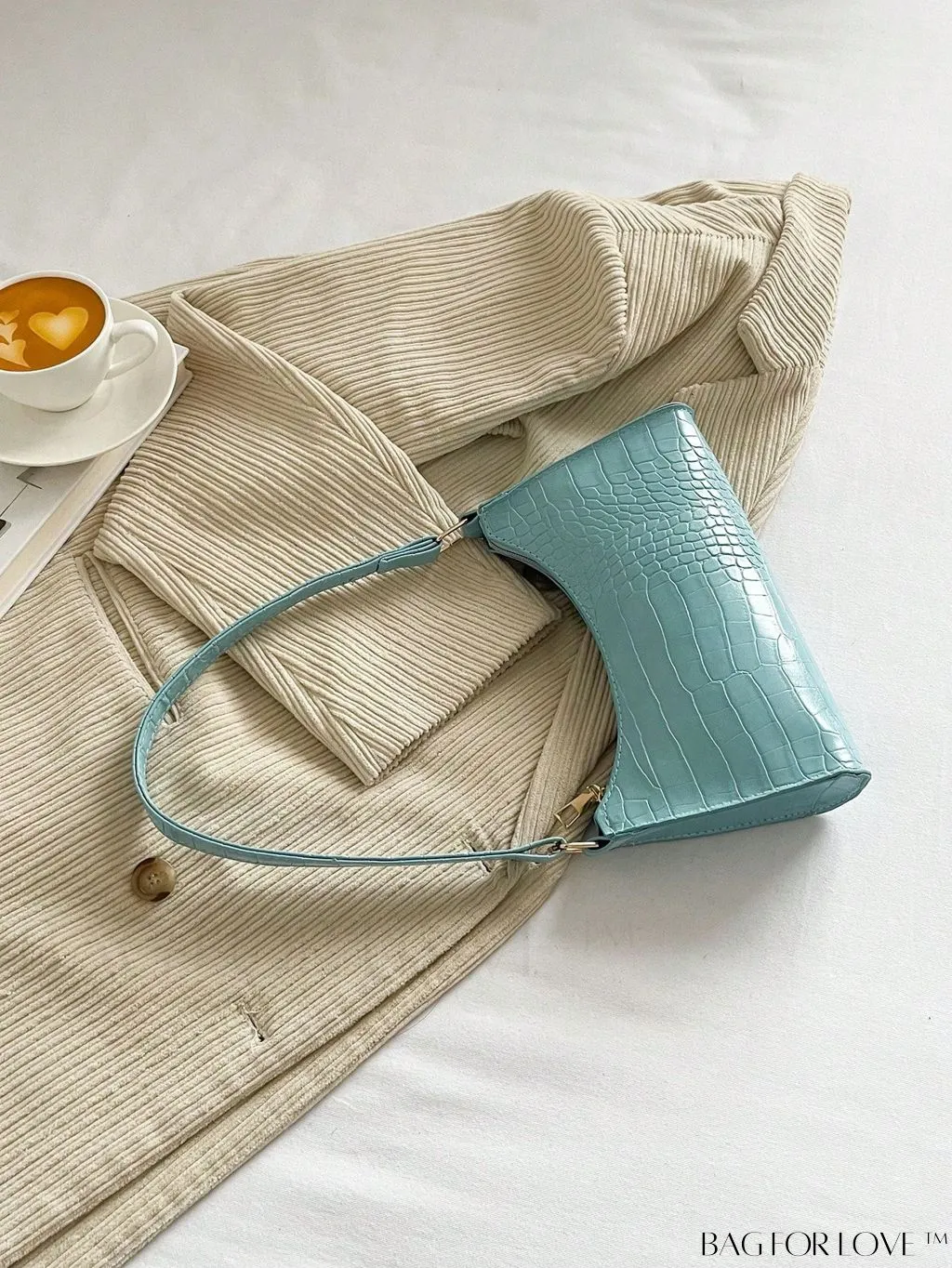 BagForLove - Crocodile-Embossed Khaki Baguette: Sleek and Compact Design