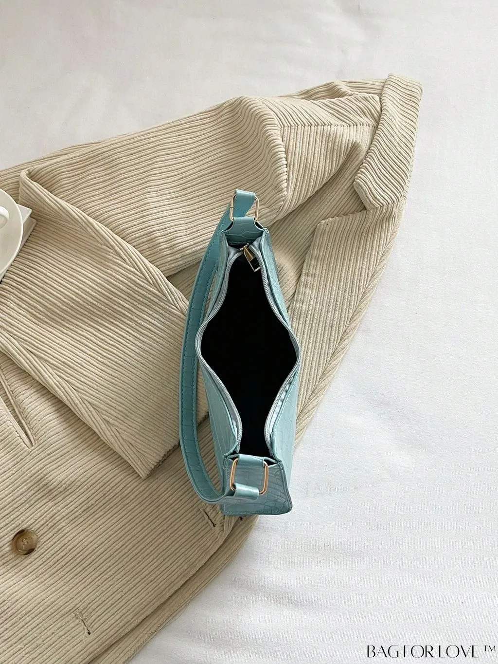 BagForLove - Crocodile-Embossed Khaki Baguette: Sleek and Compact Design