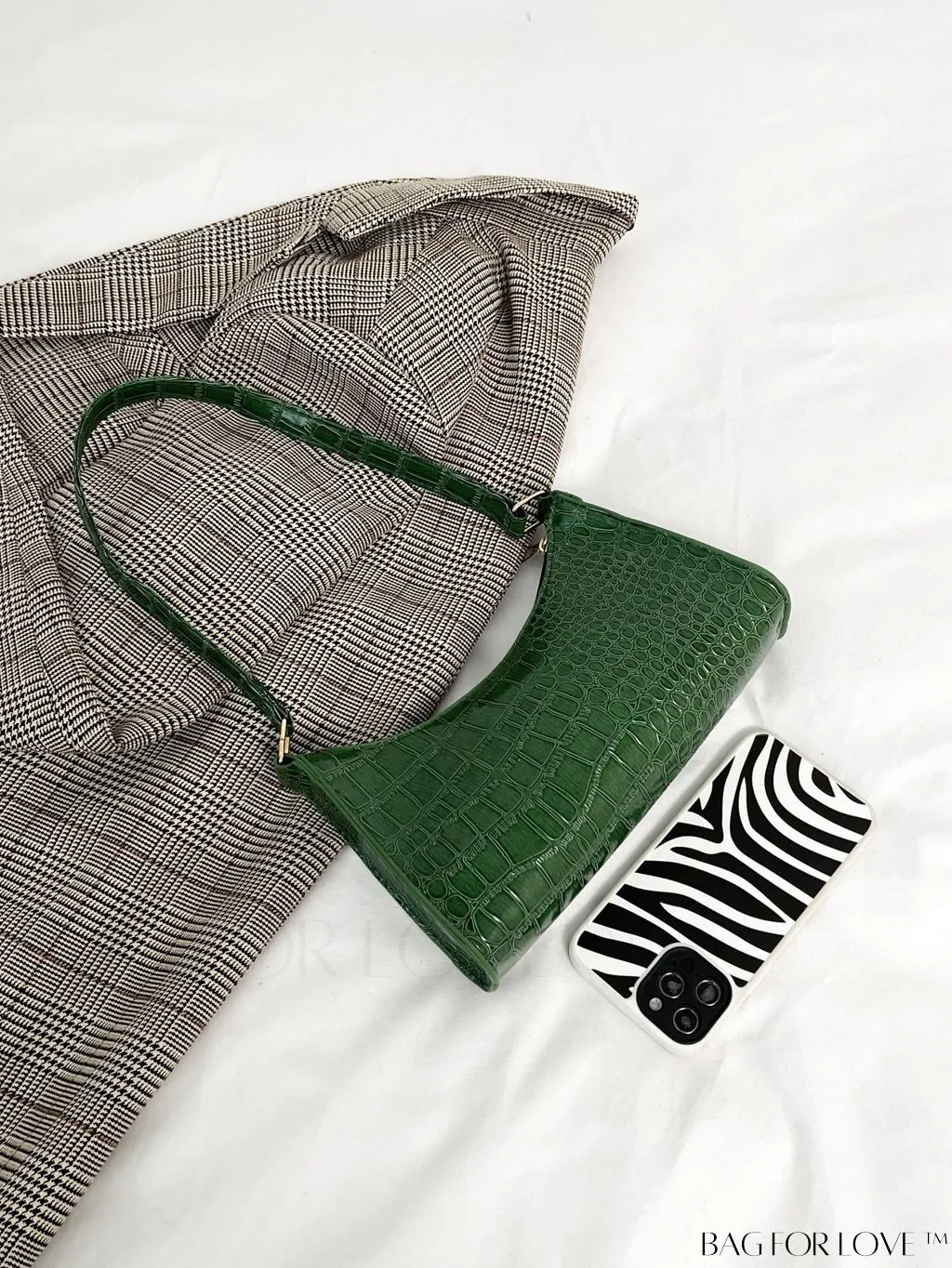 BagForLove - Crocodile-Embossed Khaki Baguette: Sleek and Compact Design