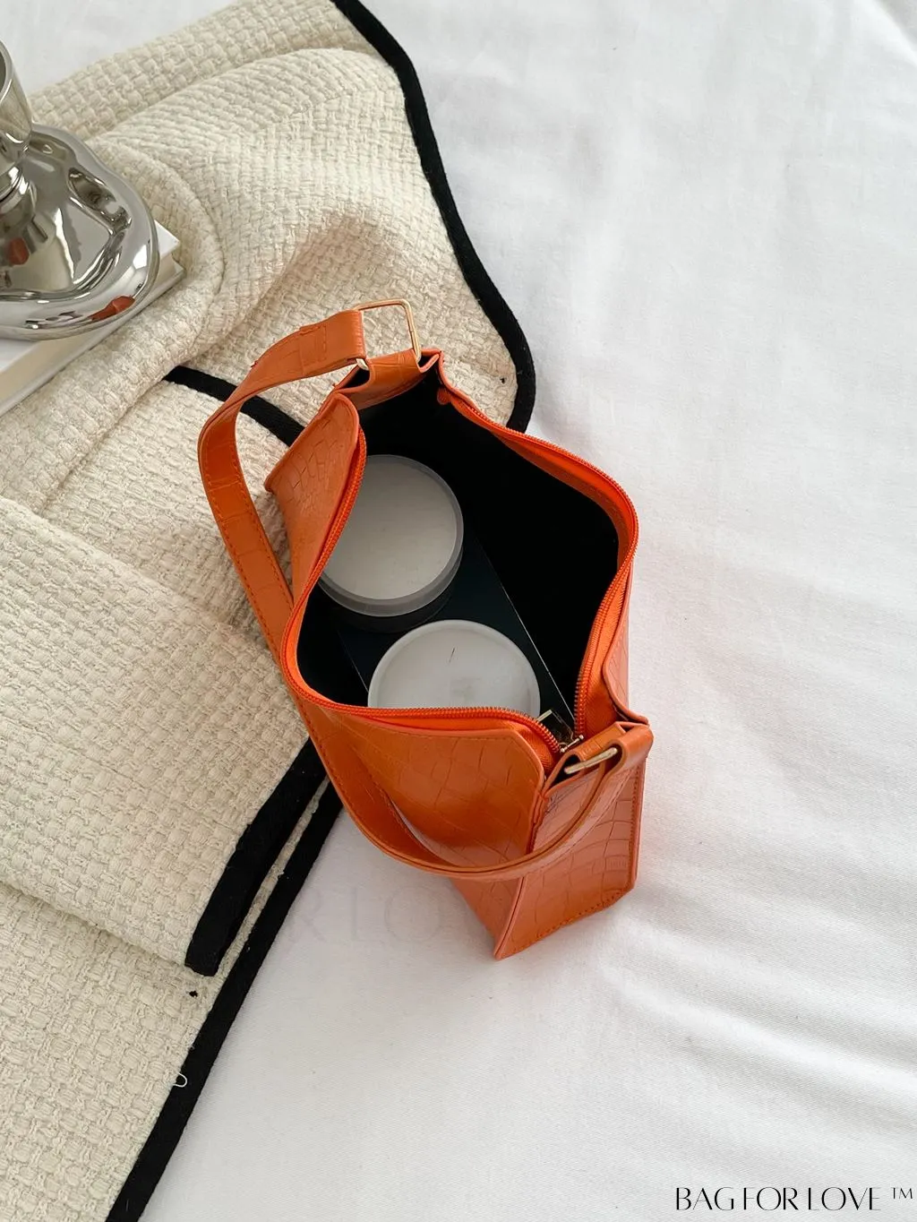 BagForLove - Crocodile-Embossed Khaki Baguette: Sleek and Compact Design