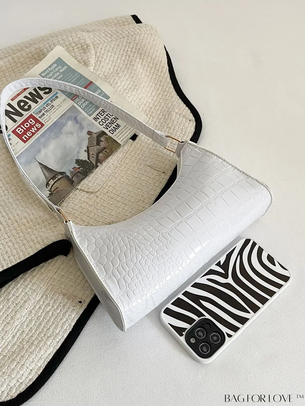 BagForLove - Crocodile-Embossed Khaki Baguette: Sleek and Compact Design