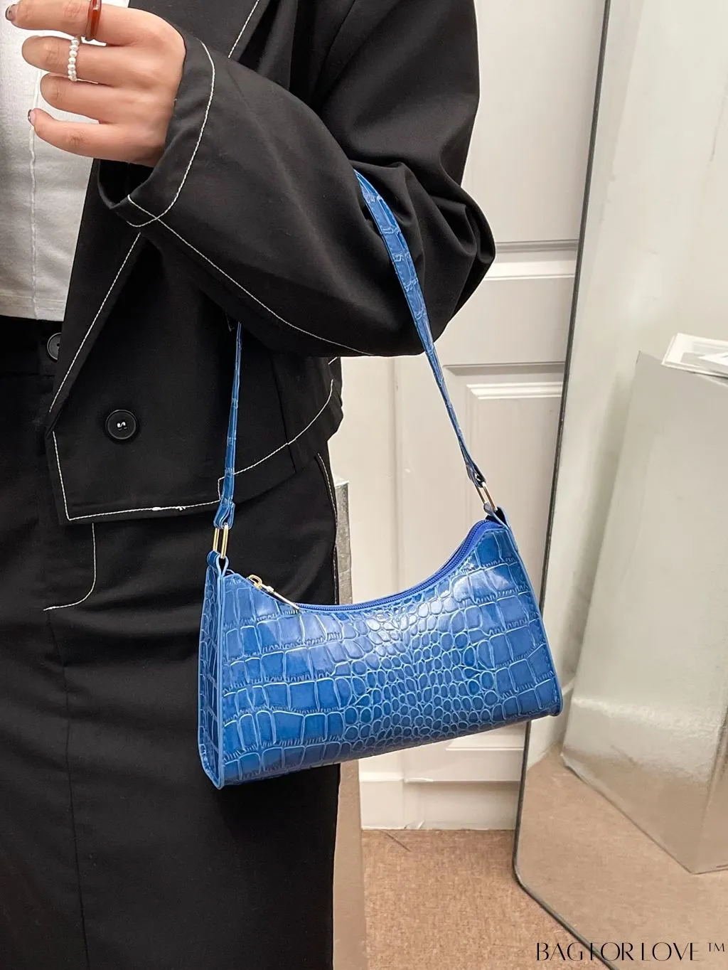 BagForLove - Crocodile-Embossed Khaki Baguette: Sleek and Compact Design