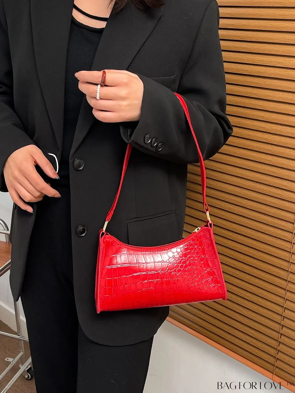 BagForLove - Crocodile-Embossed Khaki Baguette: Sleek and Compact Design