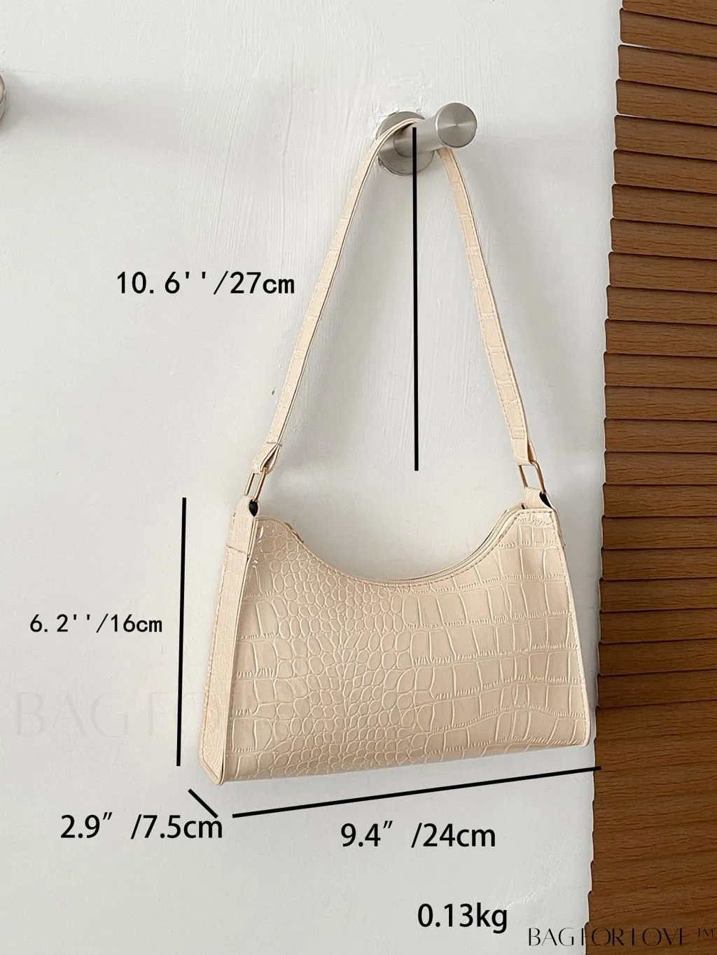 BagForLove - Crocodile-Embossed Khaki Baguette: Sleek and Compact Design