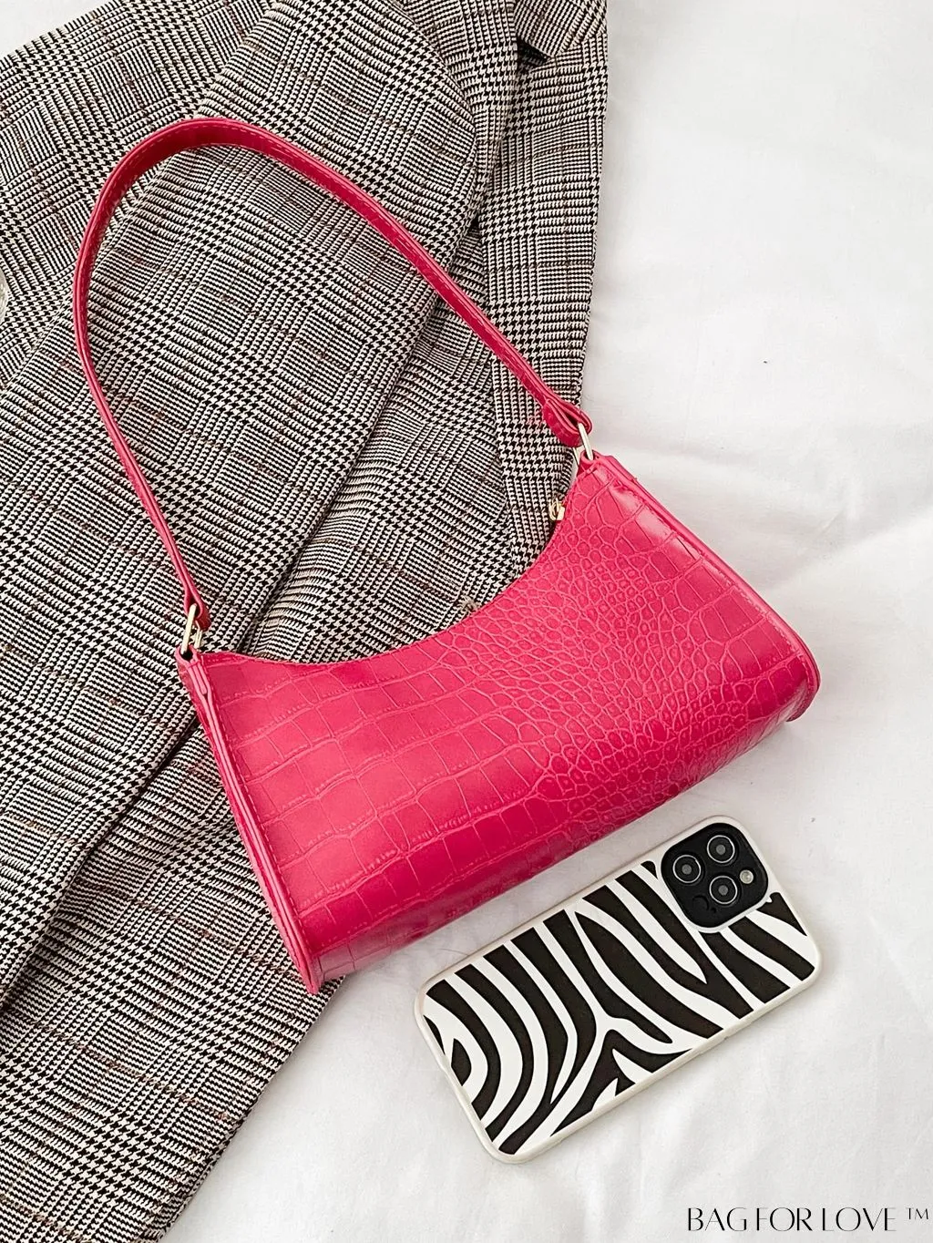 BagForLove - Crocodile-Embossed Khaki Baguette: Sleek and Compact Design