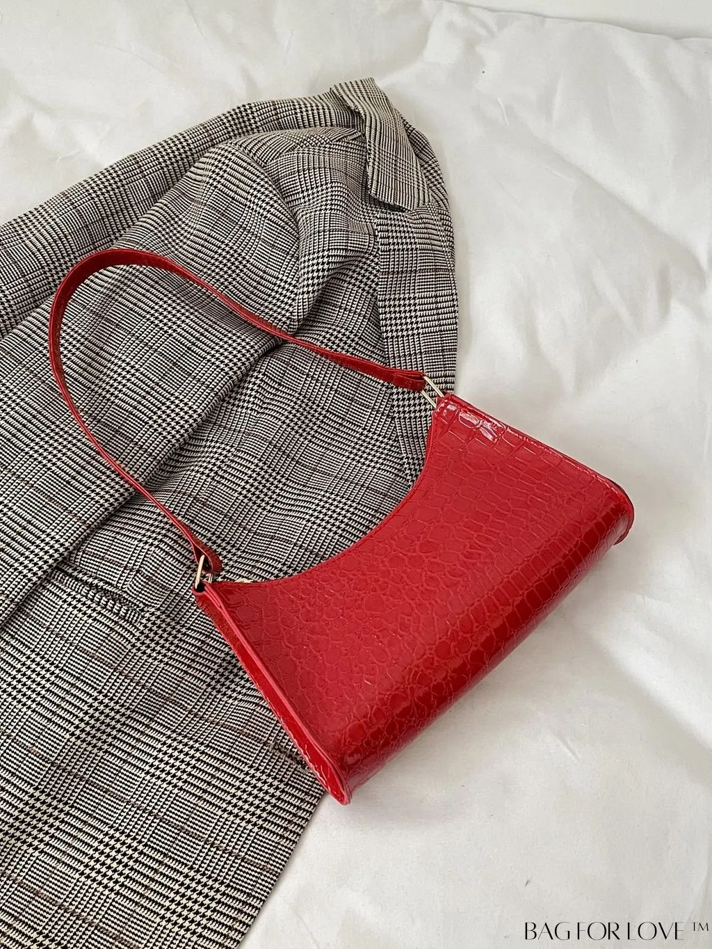 BagForLove - Crocodile-Embossed Khaki Baguette: Sleek and Compact Design