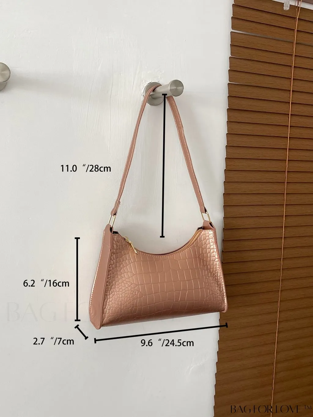 BagForLove - Crocodile-Embossed Khaki Baguette: Sleek and Compact Design
