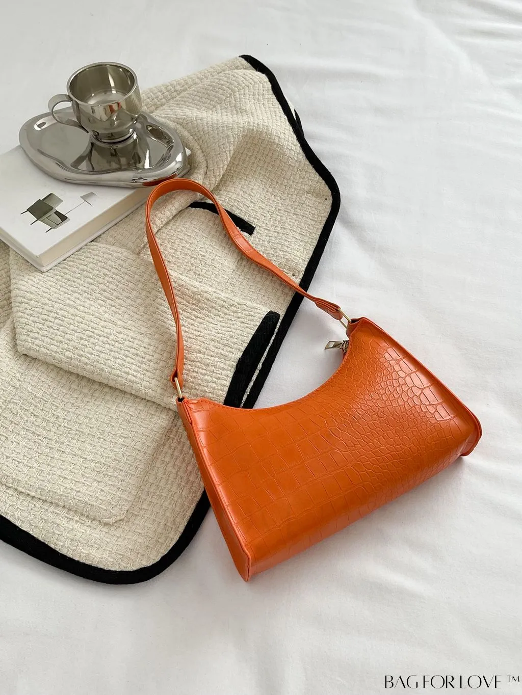 BagForLove - Crocodile-Embossed Khaki Baguette: Sleek and Compact Design