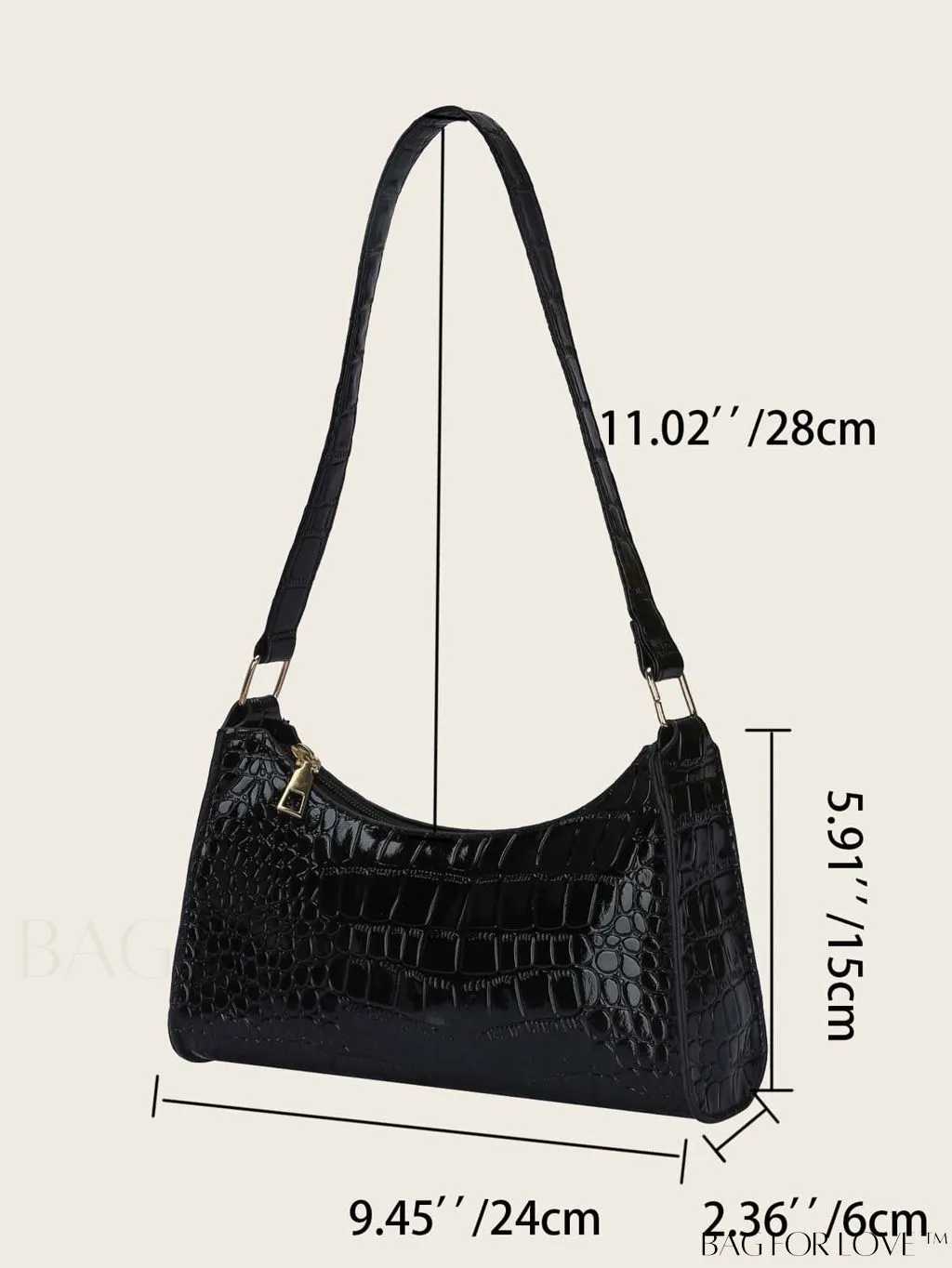 BagForLove - Crocodile-Embossed Khaki Baguette: Sleek and Compact Design