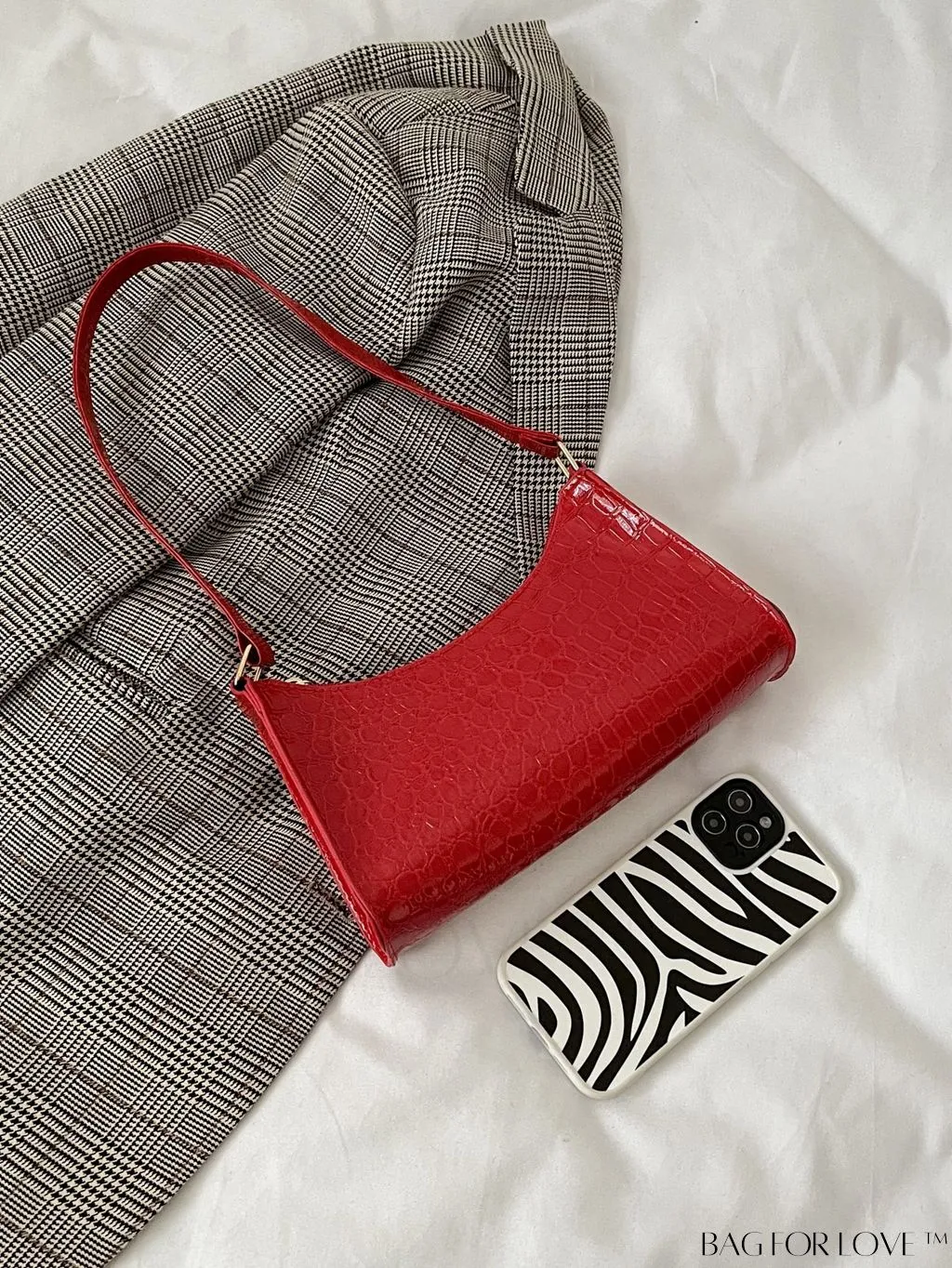 BagForLove - Crocodile-Embossed Khaki Baguette: Sleek and Compact Design