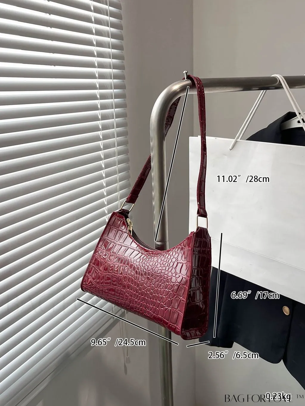 BagForLove - Crocodile-Embossed Khaki Baguette: Sleek and Compact Design