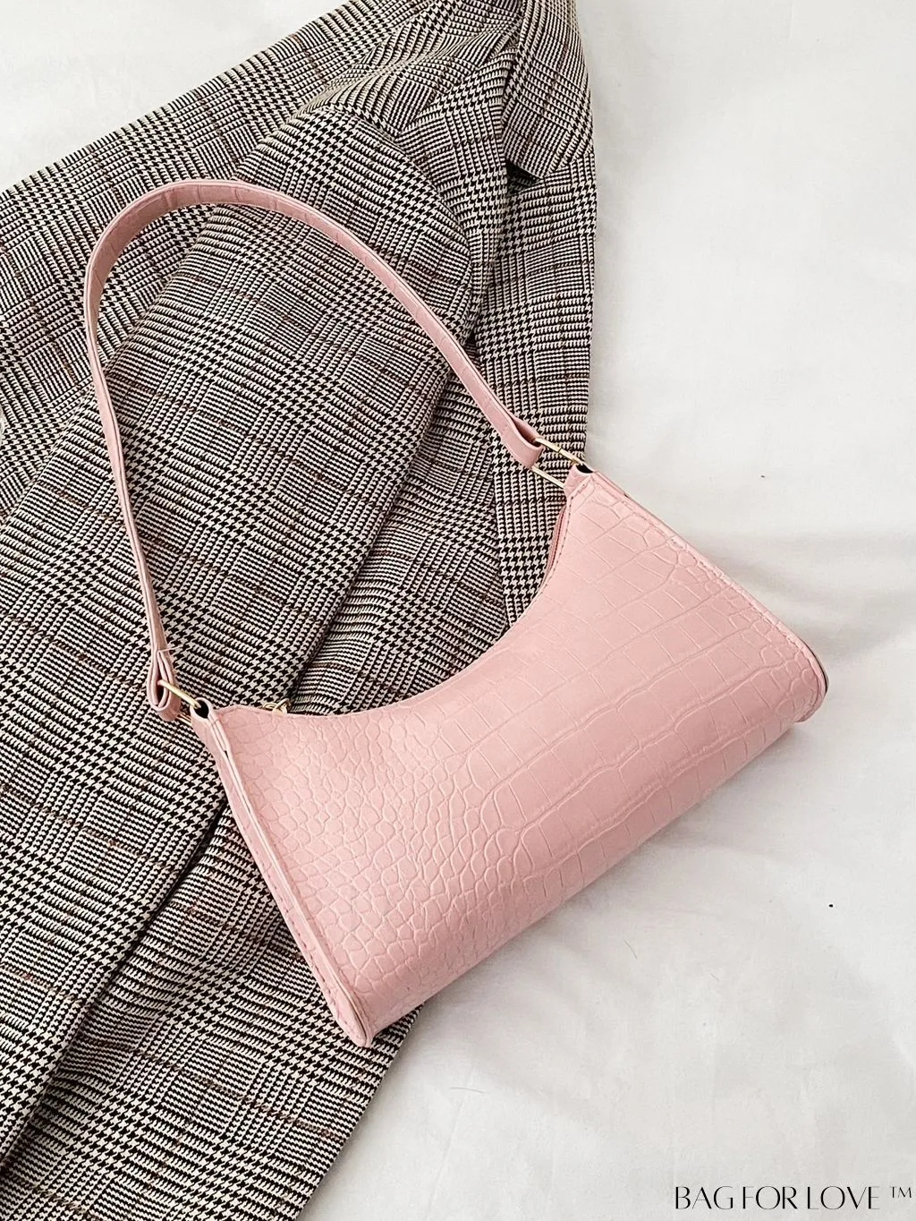 BagForLove - Crocodile-Embossed Khaki Baguette: Sleek and Compact Design