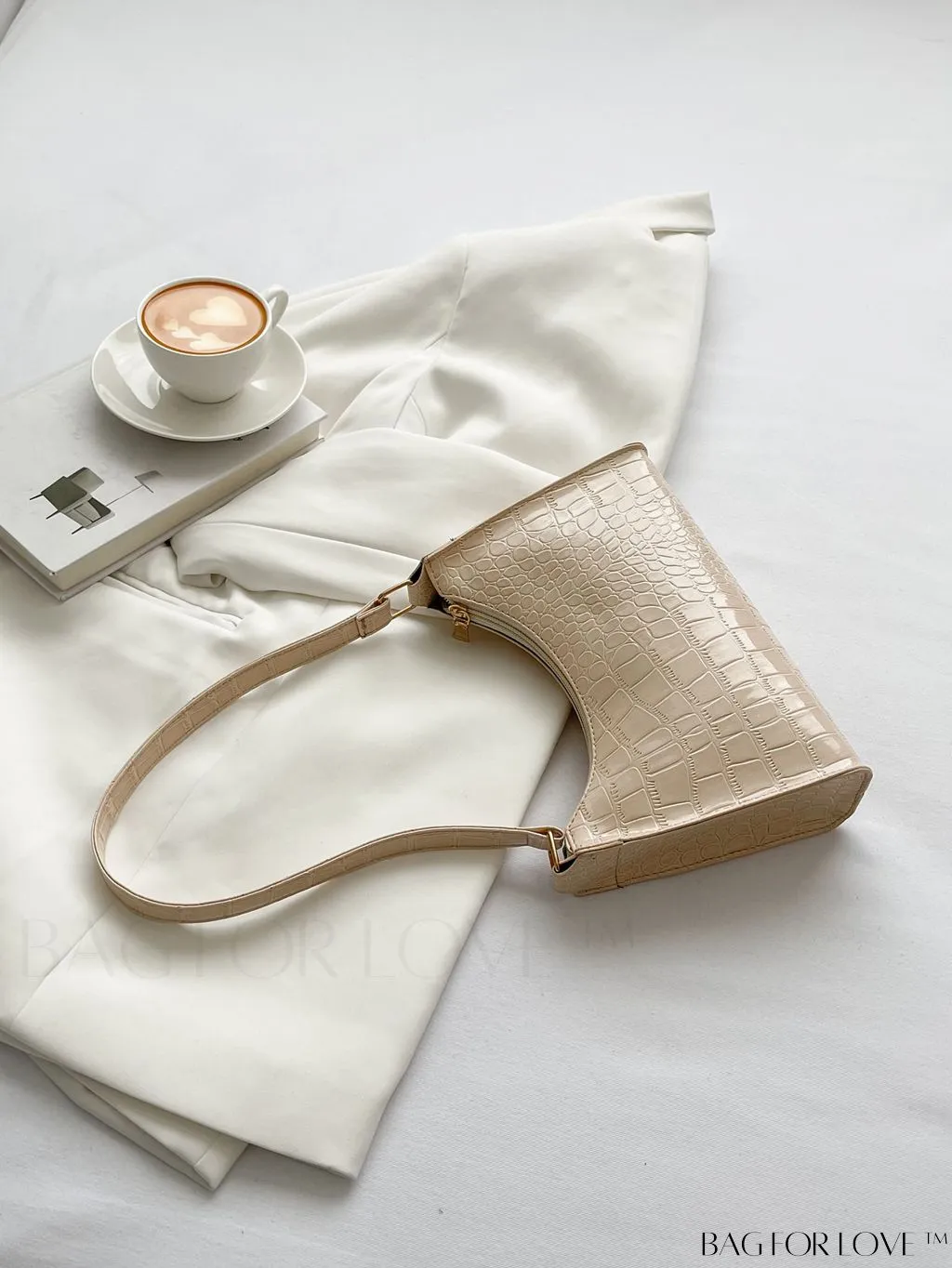 BagForLove - Crocodile-Embossed Khaki Baguette: Sleek and Compact Design