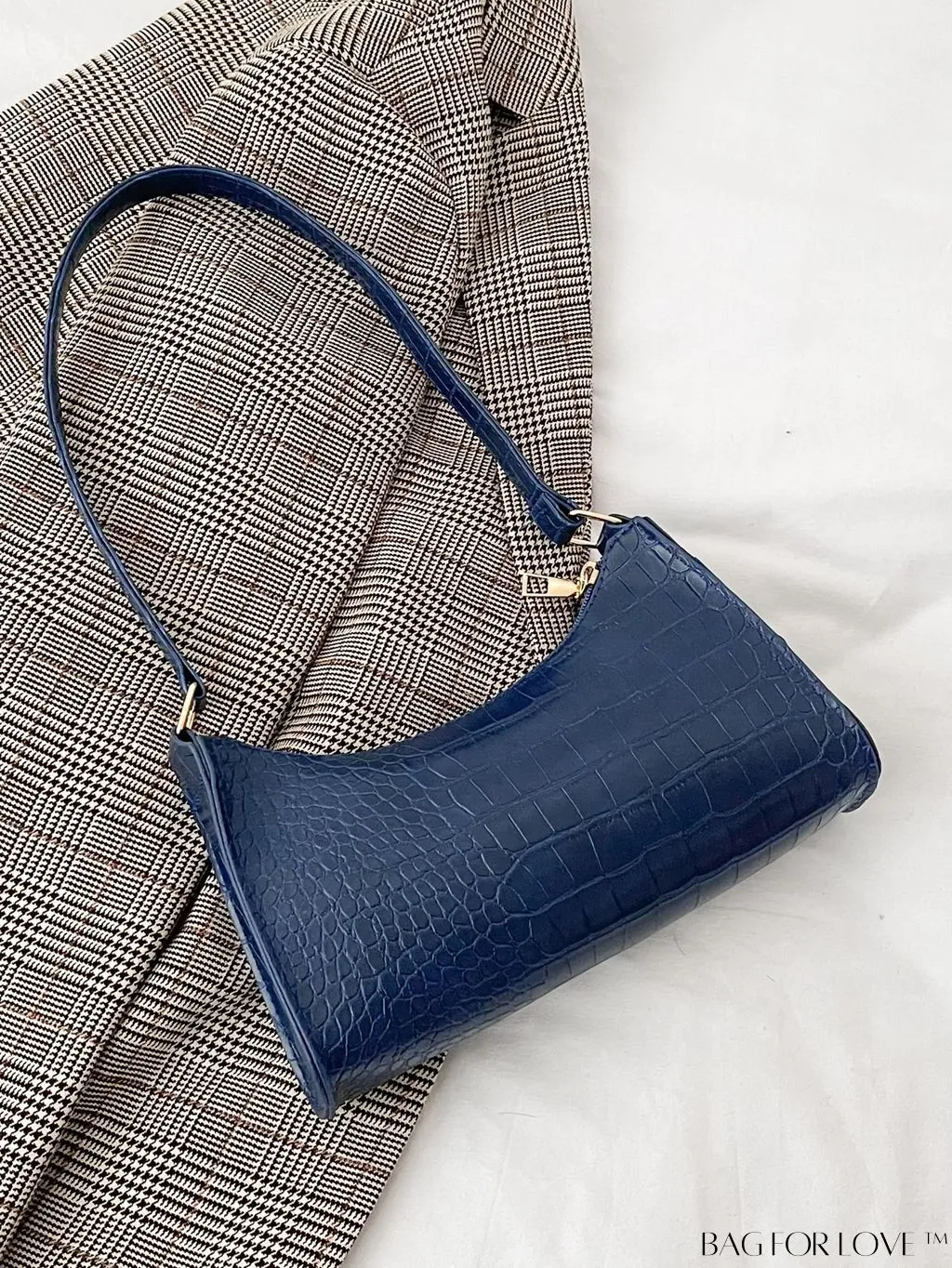 BagForLove - Crocodile-Embossed Khaki Baguette: Sleek and Compact Design
