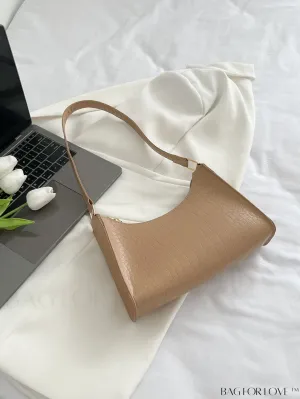 BagForLove - Crocodile-Embossed Khaki Baguette: Sleek and Compact Design