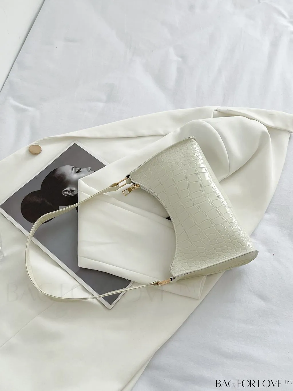 BagForLove - Crocodile-Embossed Khaki Baguette: Sleek and Compact Design
