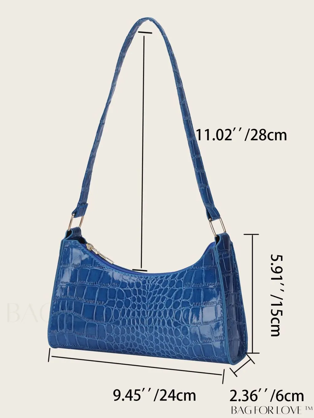 BagForLove - Crocodile-Embossed Khaki Baguette: Sleek and Compact Design