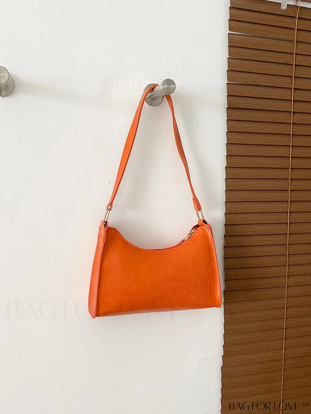 BagForLove - Crocodile-Embossed Khaki Baguette: Sleek and Compact Design