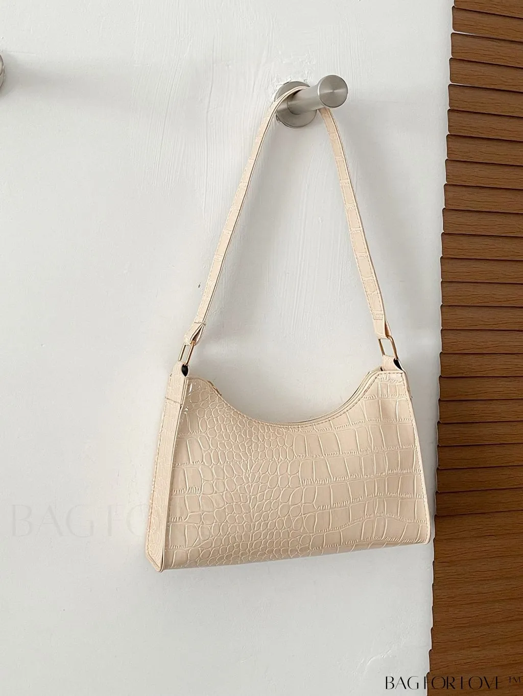 BagForLove - Crocodile-Embossed Khaki Baguette: Sleek and Compact Design