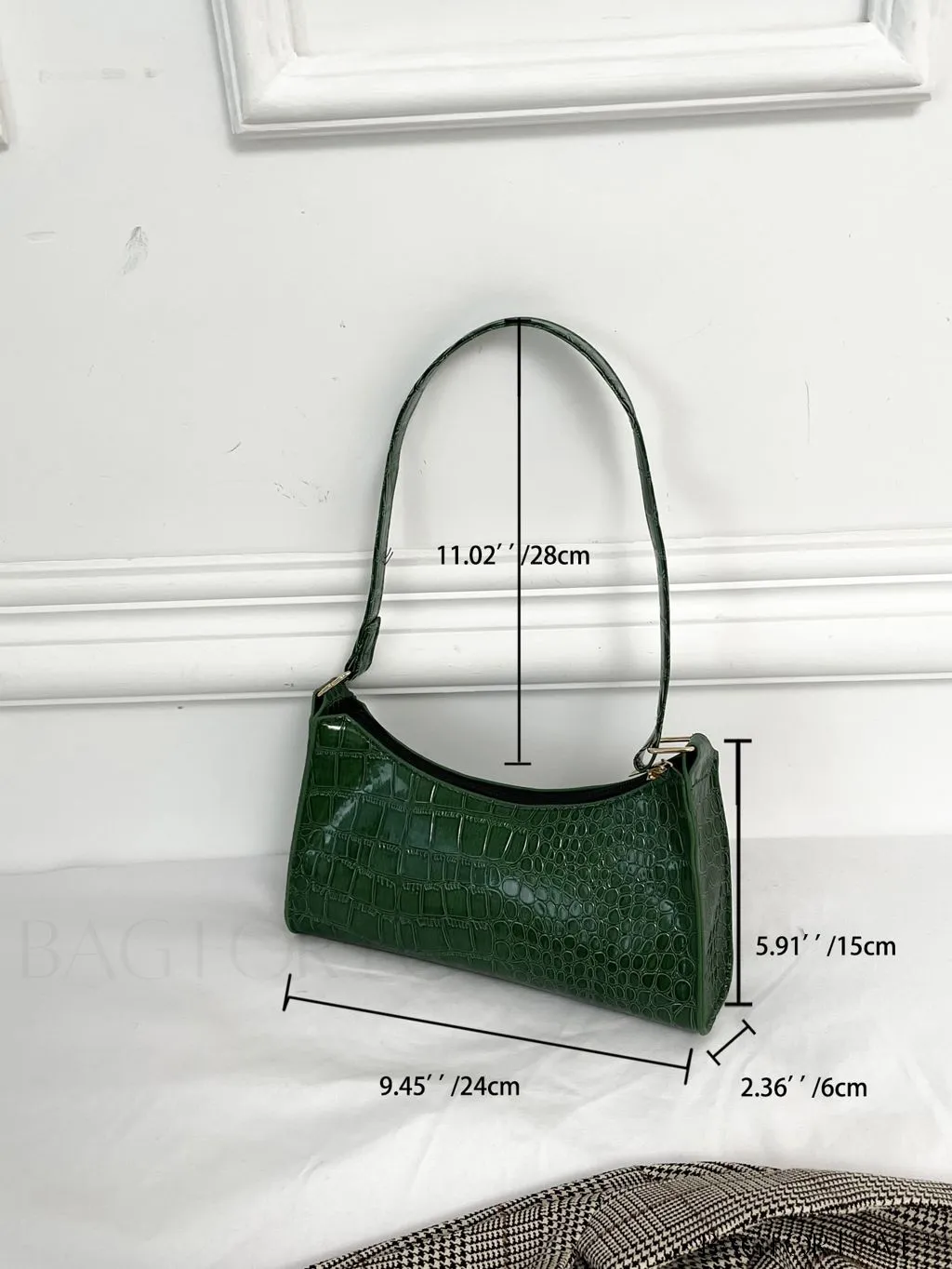 BagForLove - Crocodile-Embossed Khaki Baguette: Sleek and Compact Design