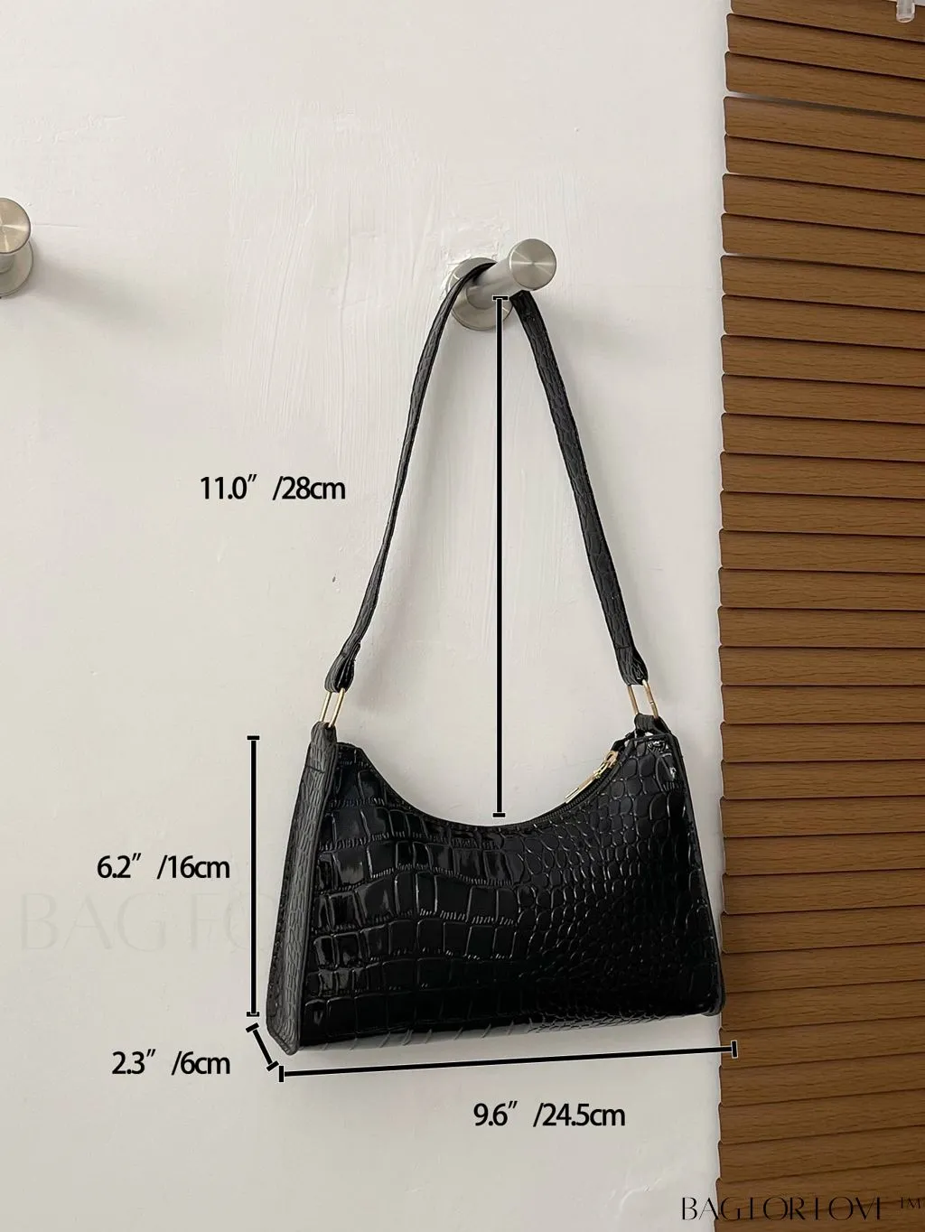 BagForLove - Crocodile-Embossed Khaki Baguette: Sleek and Compact Design