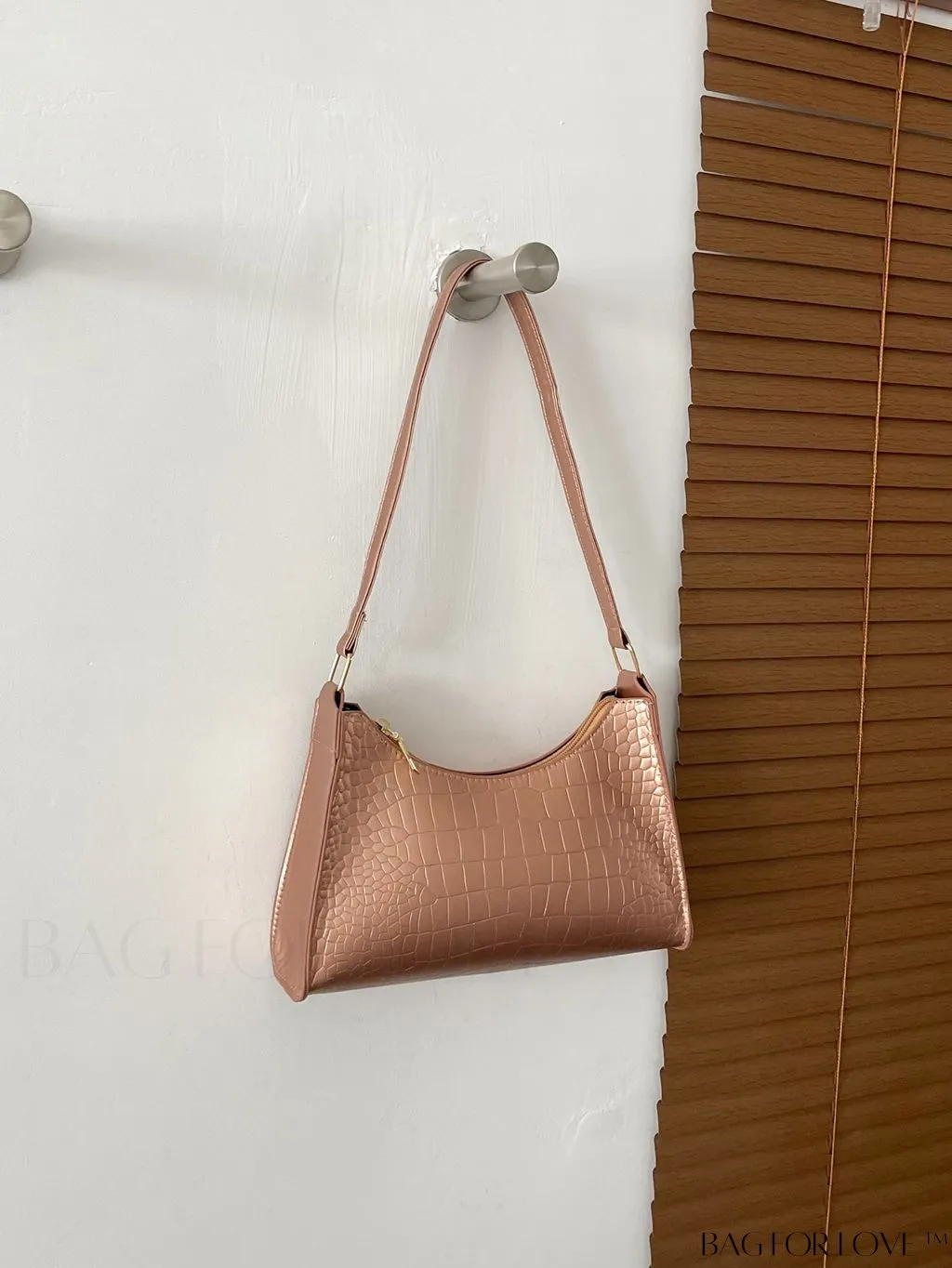 BagForLove - Crocodile-Embossed Khaki Baguette: Sleek and Compact Design