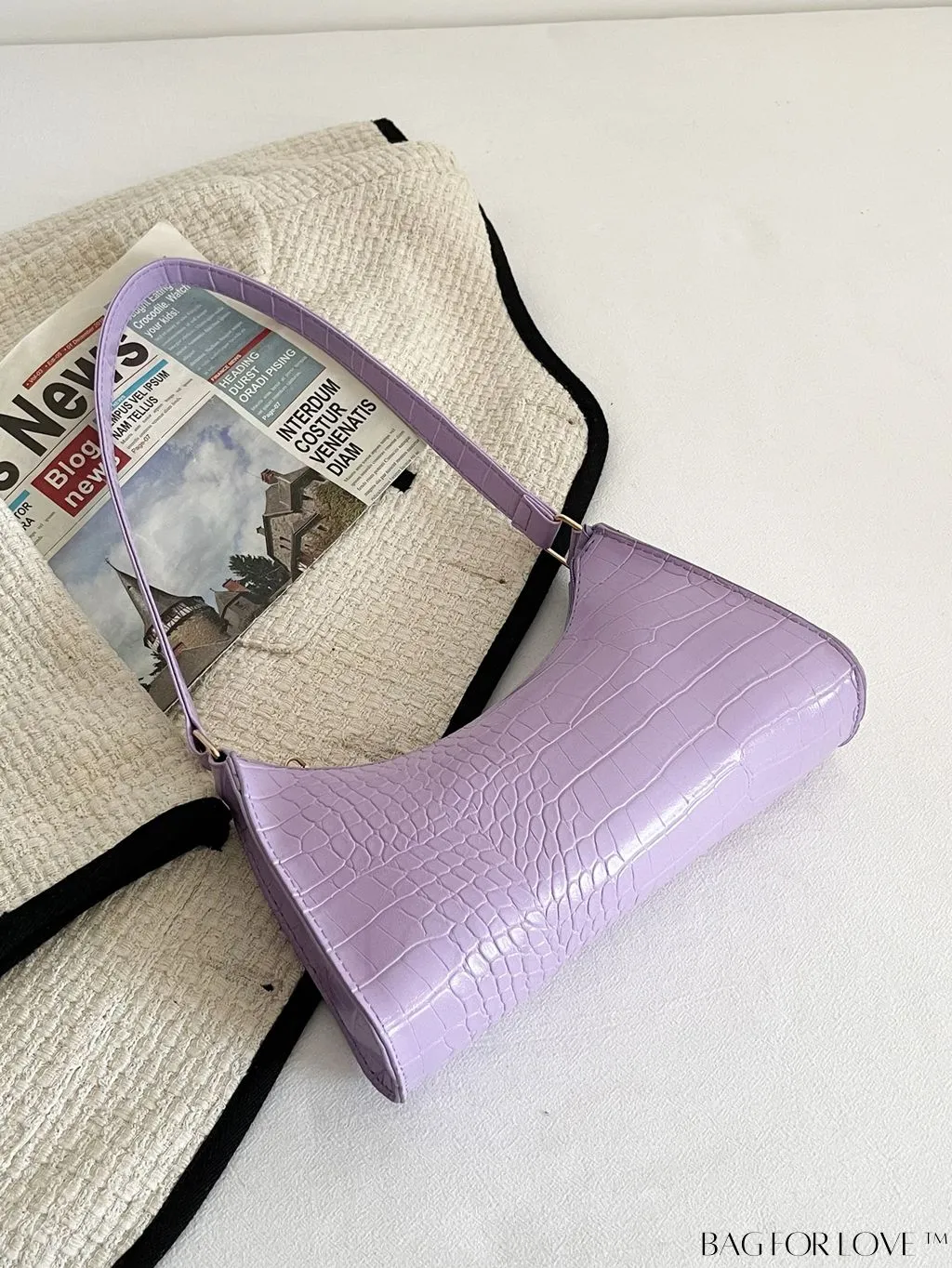 BagForLove - Crocodile-Embossed Khaki Baguette: Sleek and Compact Design