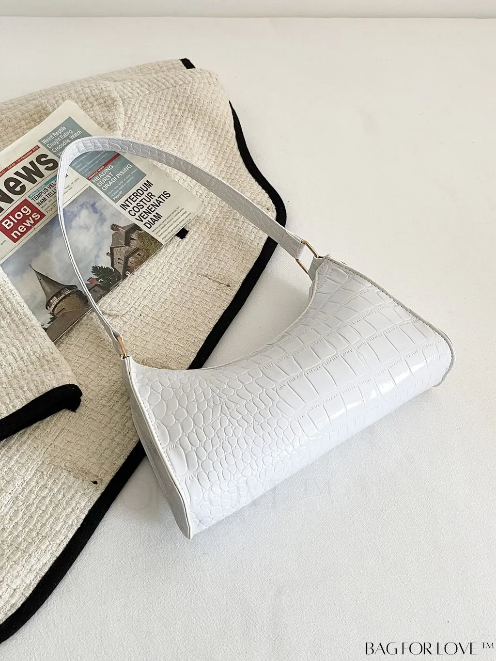 BagForLove - Crocodile-Embossed Khaki Baguette: Sleek and Compact Design