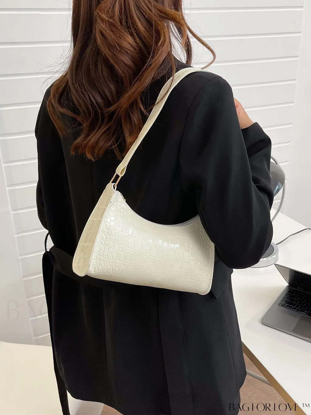 BagForLove - Crocodile-Embossed Khaki Baguette: Sleek and Compact Design