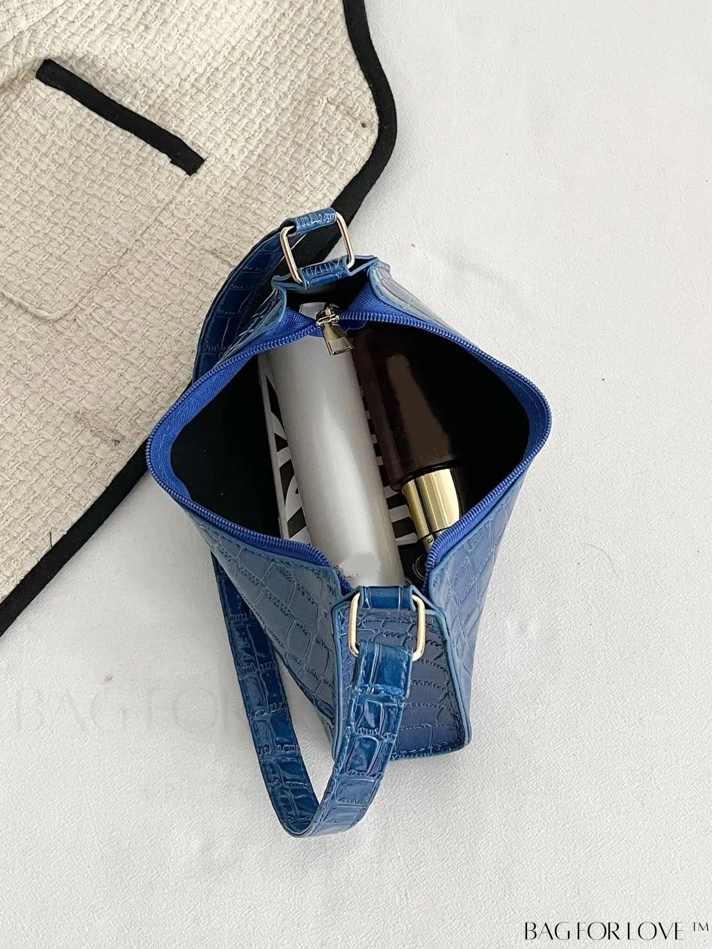 BagForLove - Crocodile-Embossed Khaki Baguette: Sleek and Compact Design