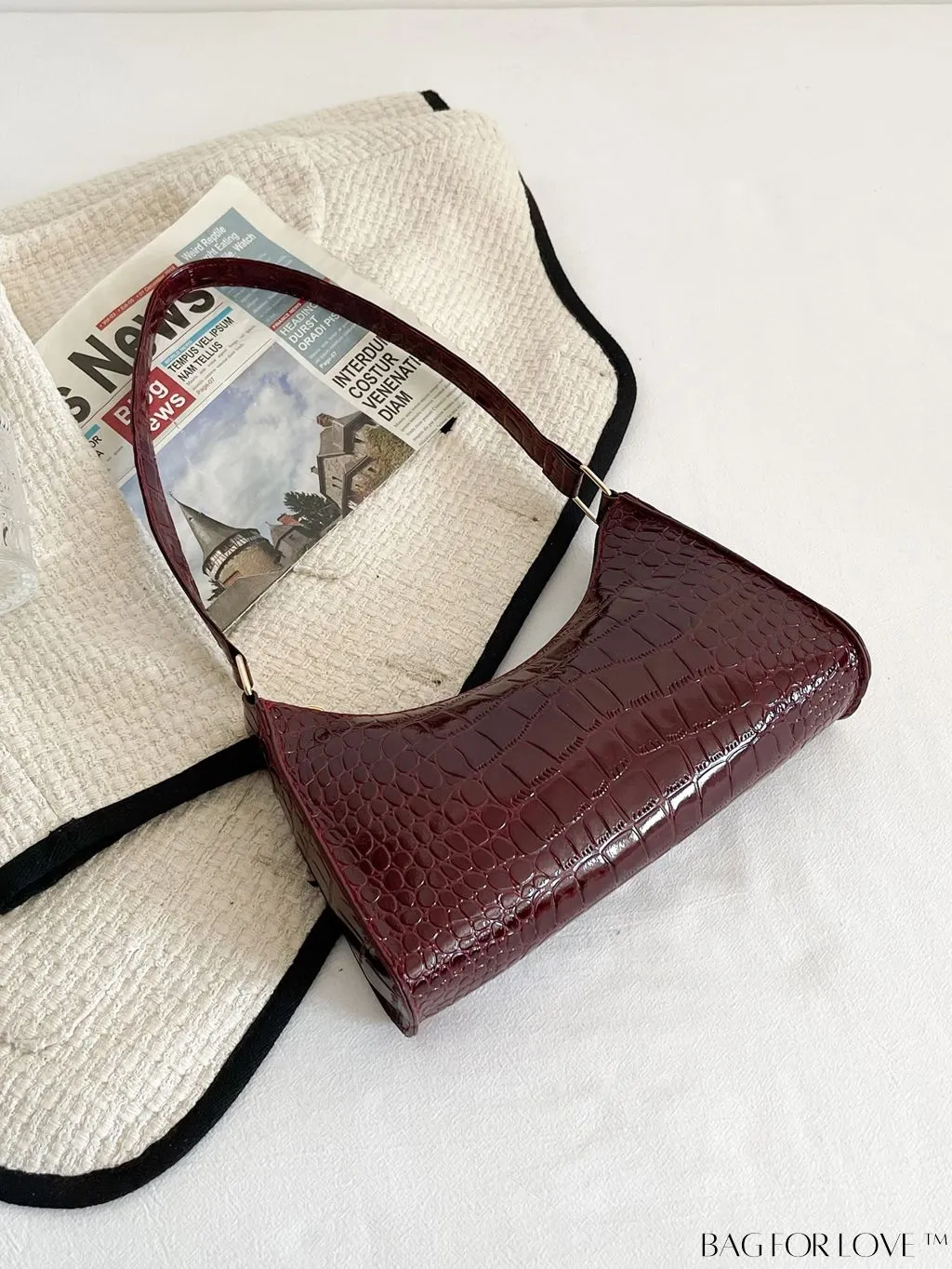 BagForLove - Crocodile-Embossed Khaki Baguette: Sleek and Compact Design