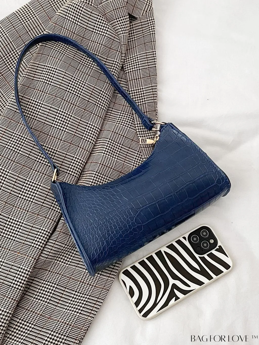 BagForLove - Crocodile-Embossed Khaki Baguette: Sleek and Compact Design