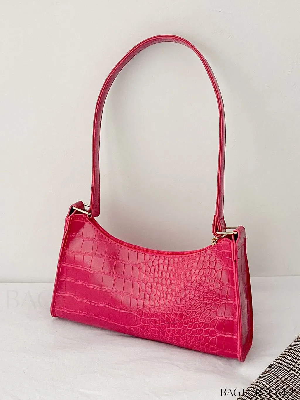 BagForLove - Crocodile-Embossed Khaki Baguette: Sleek and Compact Design