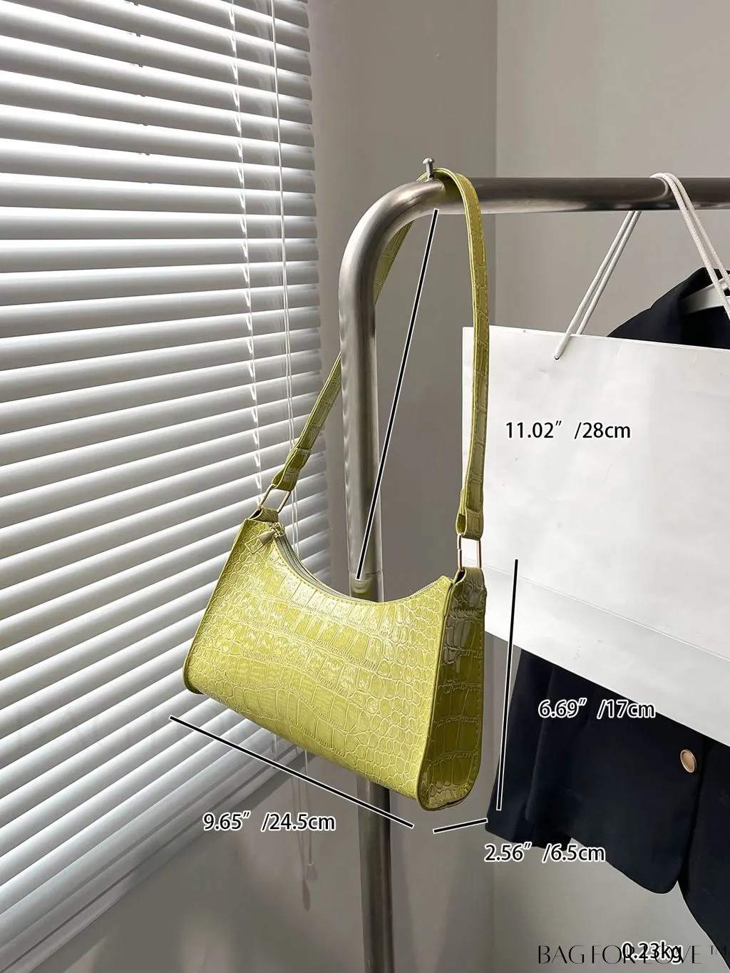 BagForLove - Crocodile-Embossed Khaki Baguette: Sleek and Compact Design