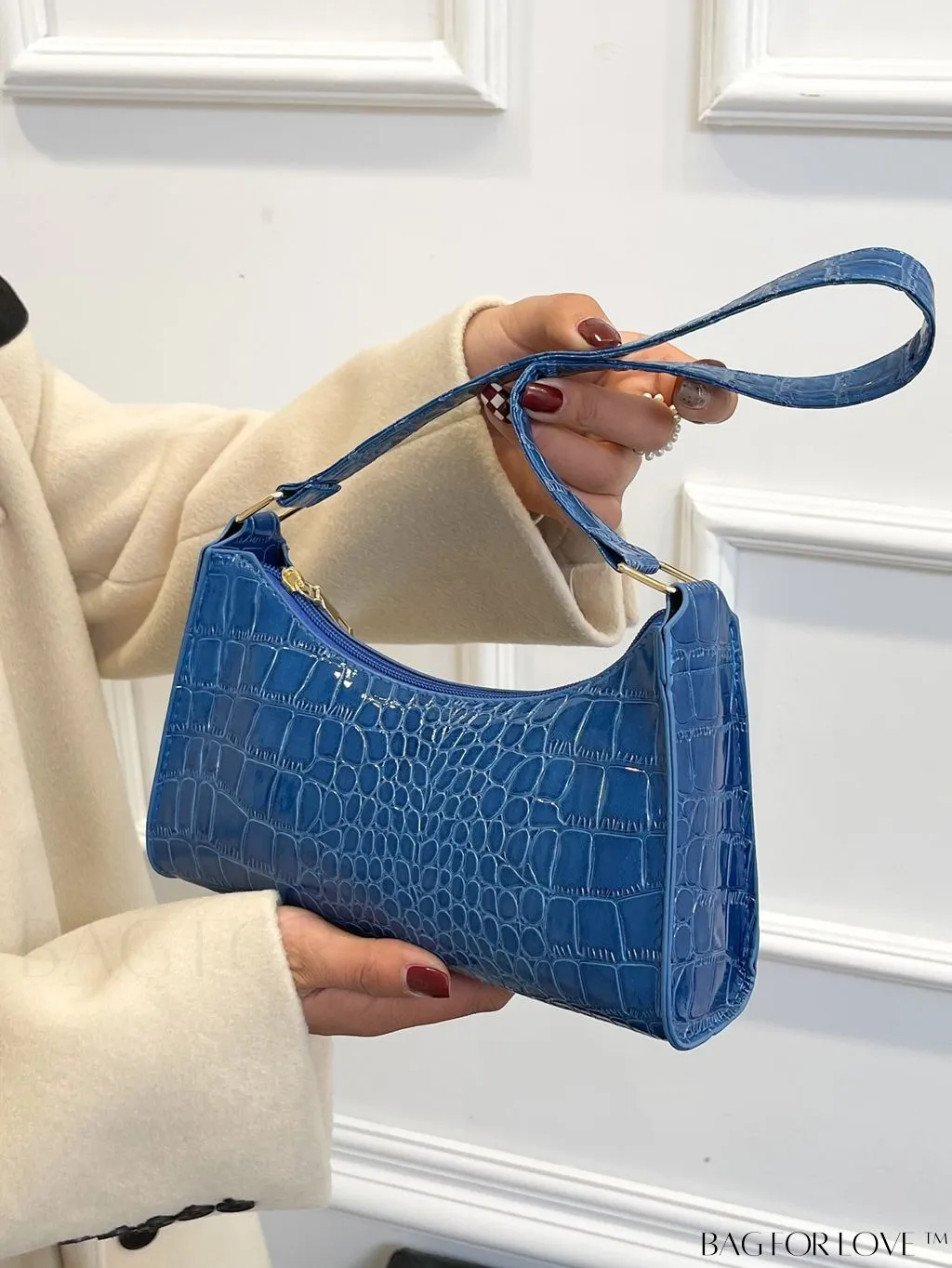 BagForLove - Crocodile-Embossed Khaki Baguette: Sleek and Compact Design
