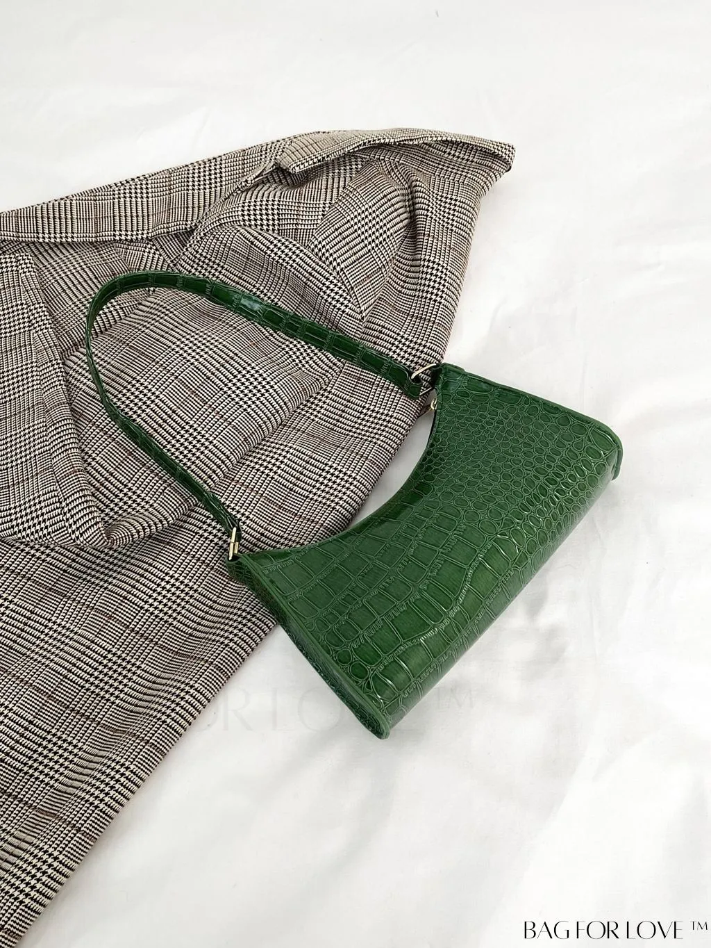 BagForLove - Crocodile-Embossed Khaki Baguette: Sleek and Compact Design