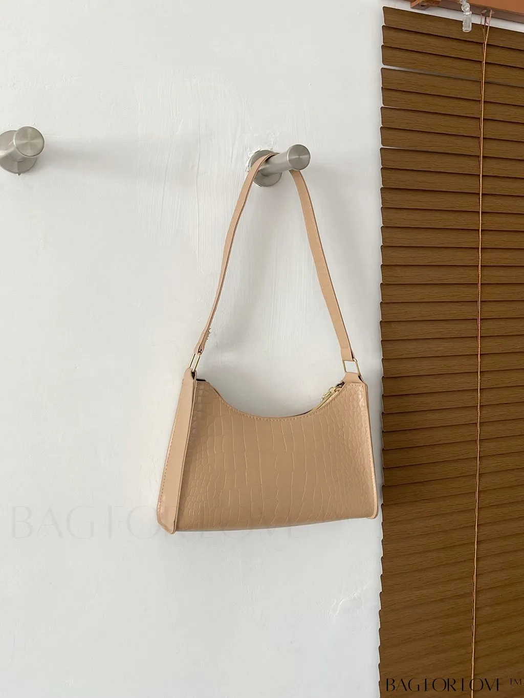 BagForLove - Crocodile-Embossed Khaki Baguette: Sleek and Compact Design