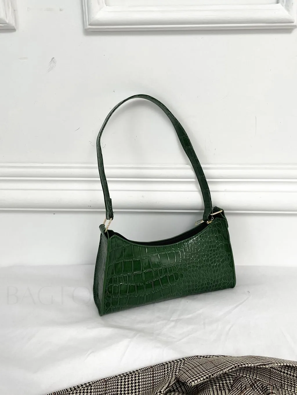 BagForLove - Crocodile-Embossed Khaki Baguette: Sleek and Compact Design