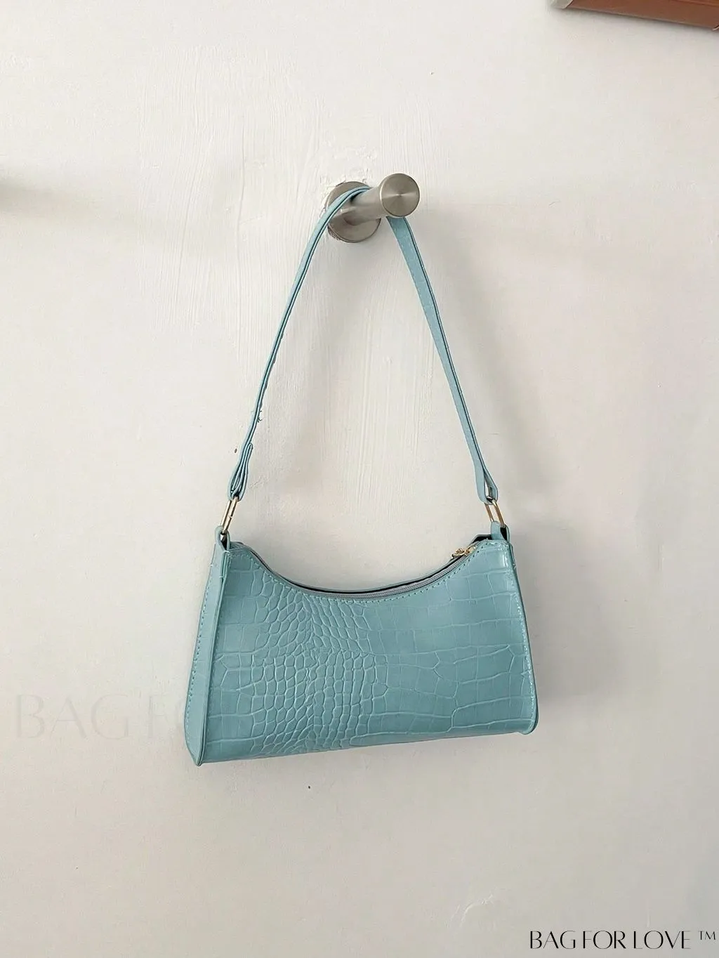 BagForLove - Crocodile-Embossed Khaki Baguette: Sleek and Compact Design