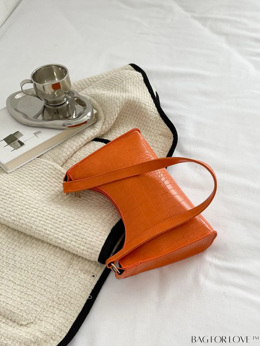 BagForLove - Crocodile-Embossed Khaki Baguette: Sleek and Compact Design